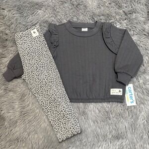 Carters 2 Piece Long Sleeve & Pants Set Dark Gray Floral Toddler Girl 18 Months